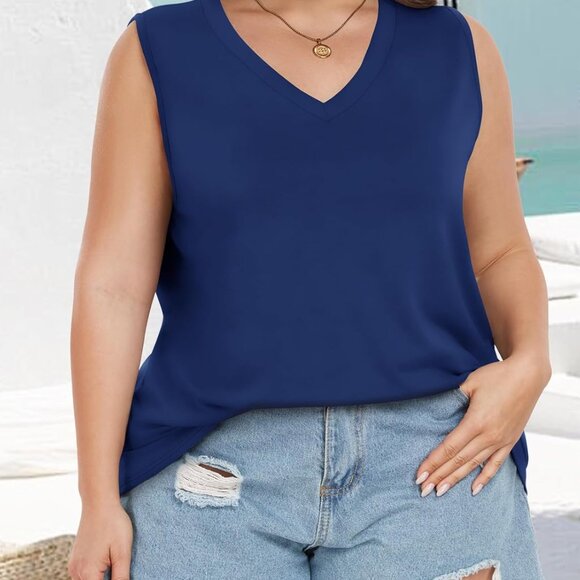 Plus Size Tanks Women Summer Top V Neck Sleeveless Top Loose Fit Tee Workout Shi - Picture 8 of 8